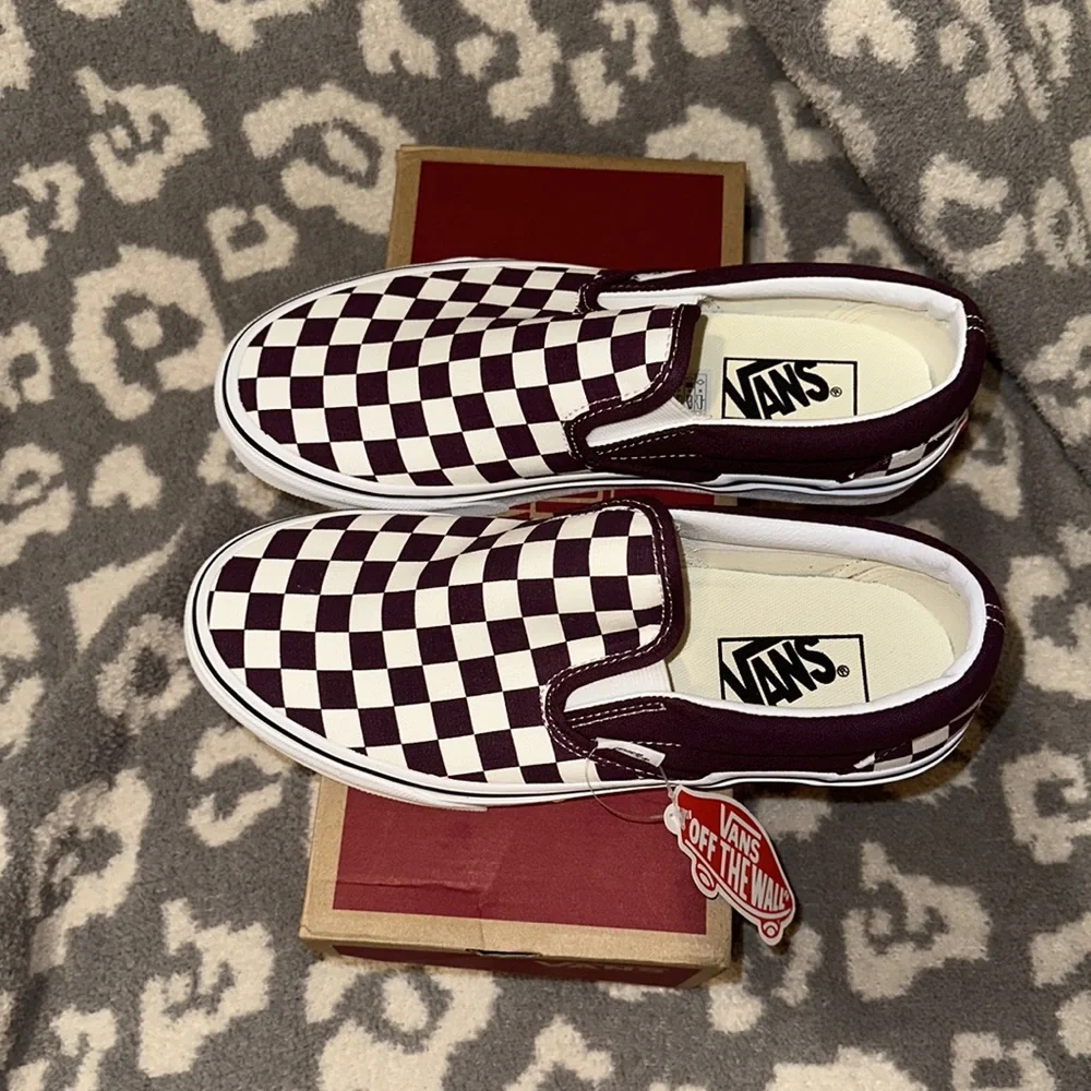 Vans Classic Slip-on Sneakers 🥰😍😘 Checkerboard Grape 🍇 wine New - Picture 13 of 17
